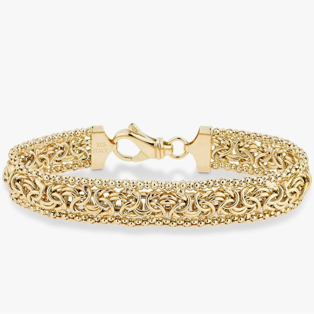 Italian 18K Gold -925 Sterling Silver Handcrafted Byzantine Mesh Chain Bracelet
